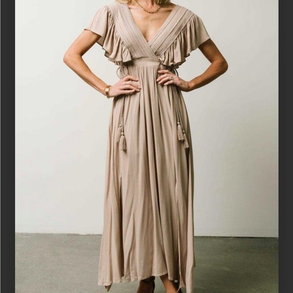 NWT Baltic Born Womens Jennifer Deep V Maxi Dress Sand - Picture 12 of 12